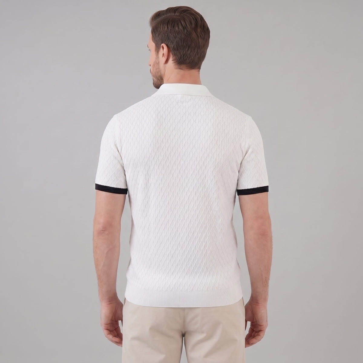 Herren Strickpolo mit Rautenmuster und Kontrastdetails | Peter