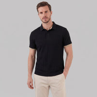 Herren Strickpolo mit Rautenmuster und Kontrastdetails | Peter