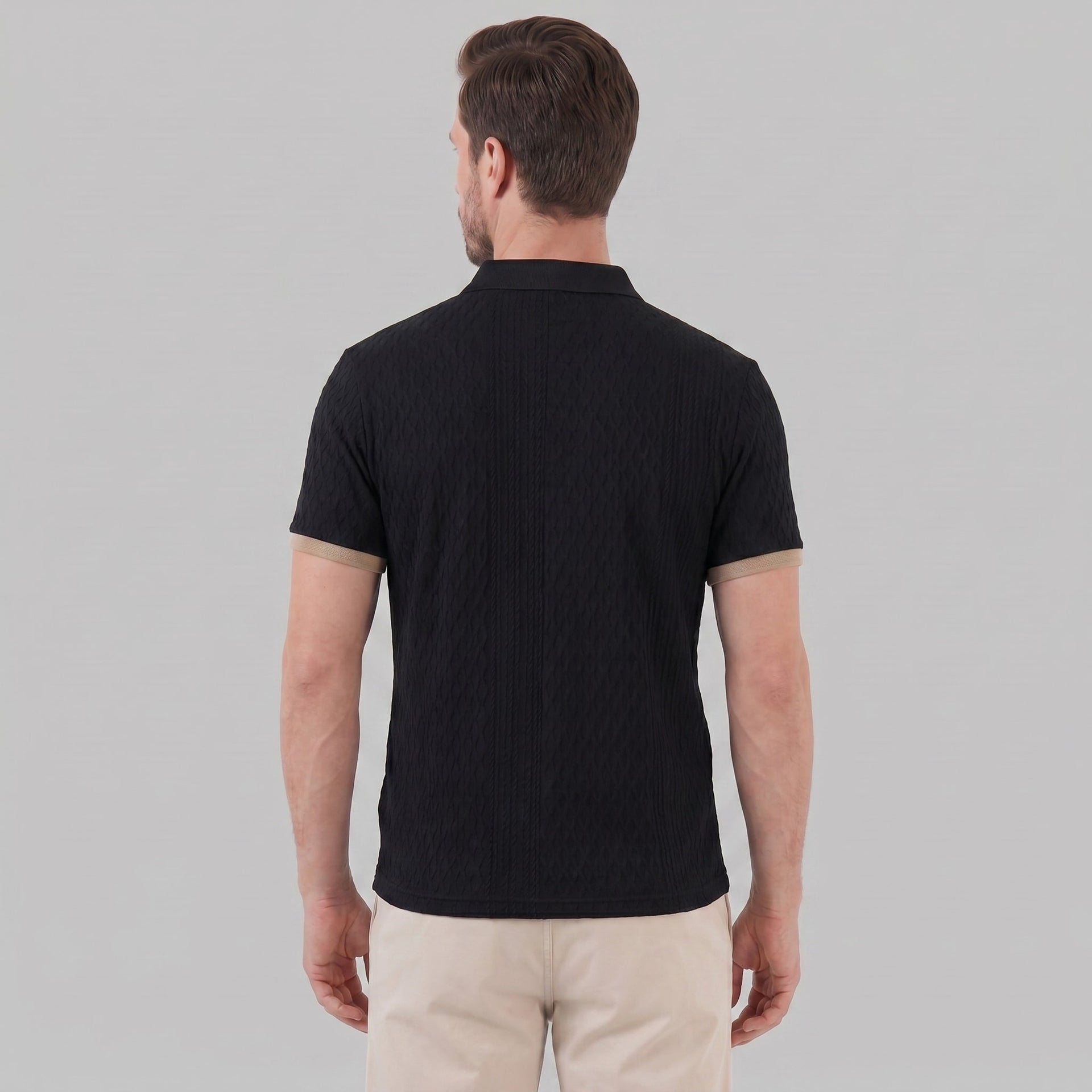 Herren Strickpolo mit Rautenmuster und Kontrastdetails | Peter