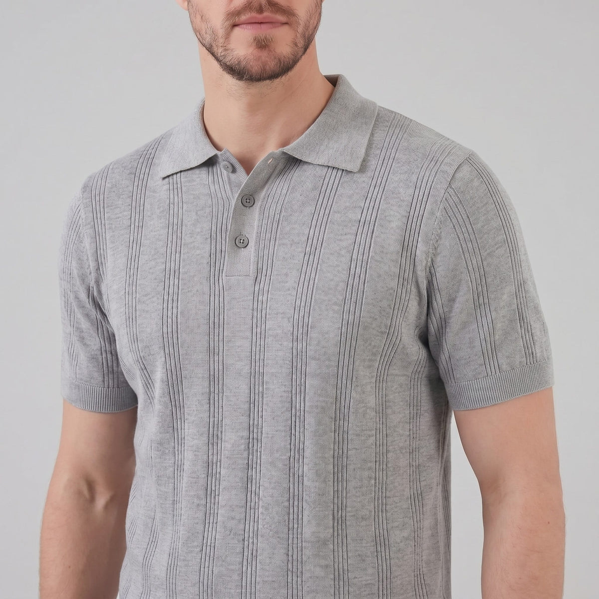 Herren Strickpolo mit Streifenstruktur | Heiko