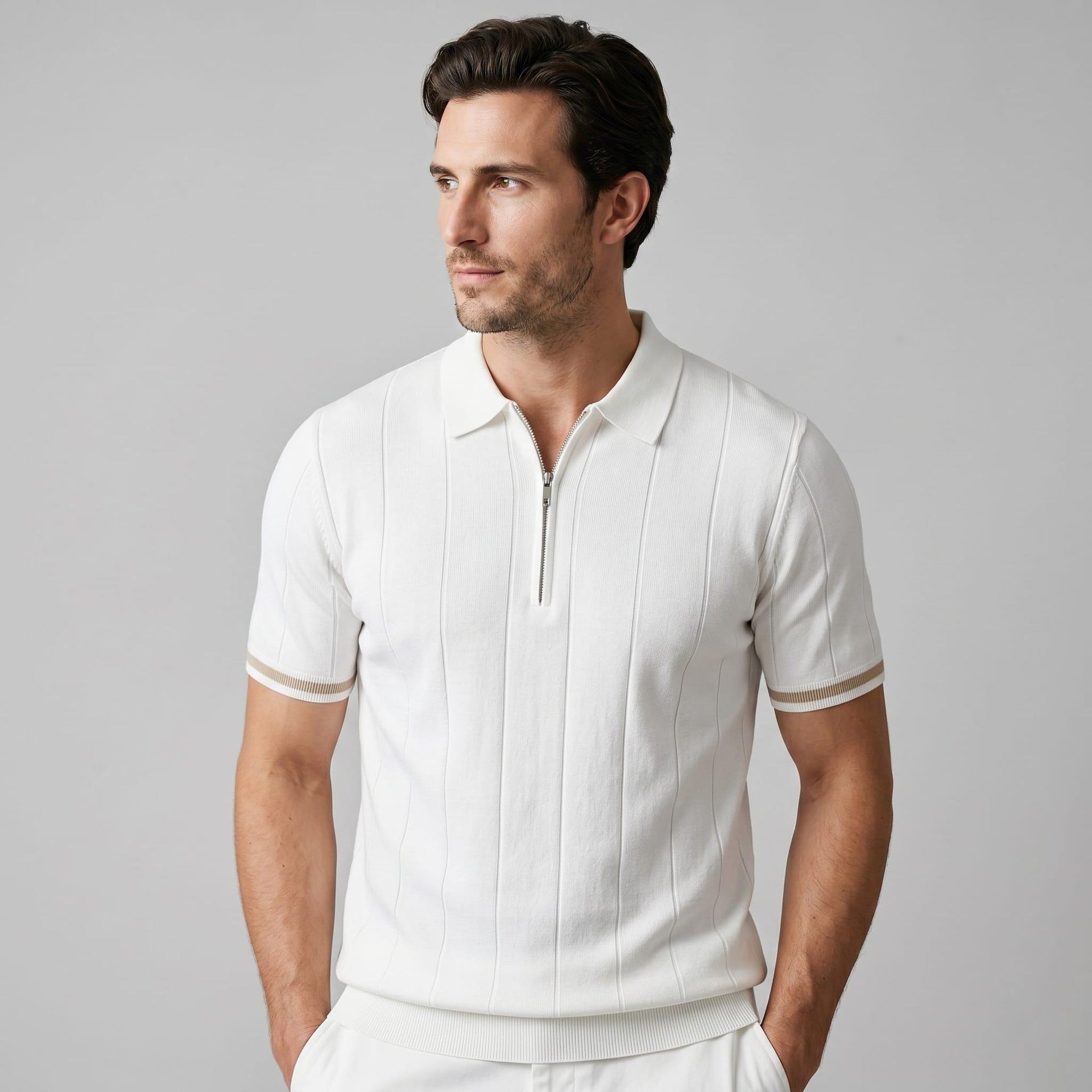 Herren Strickpolo mit Reißverschluss Slim Fit | Quirin