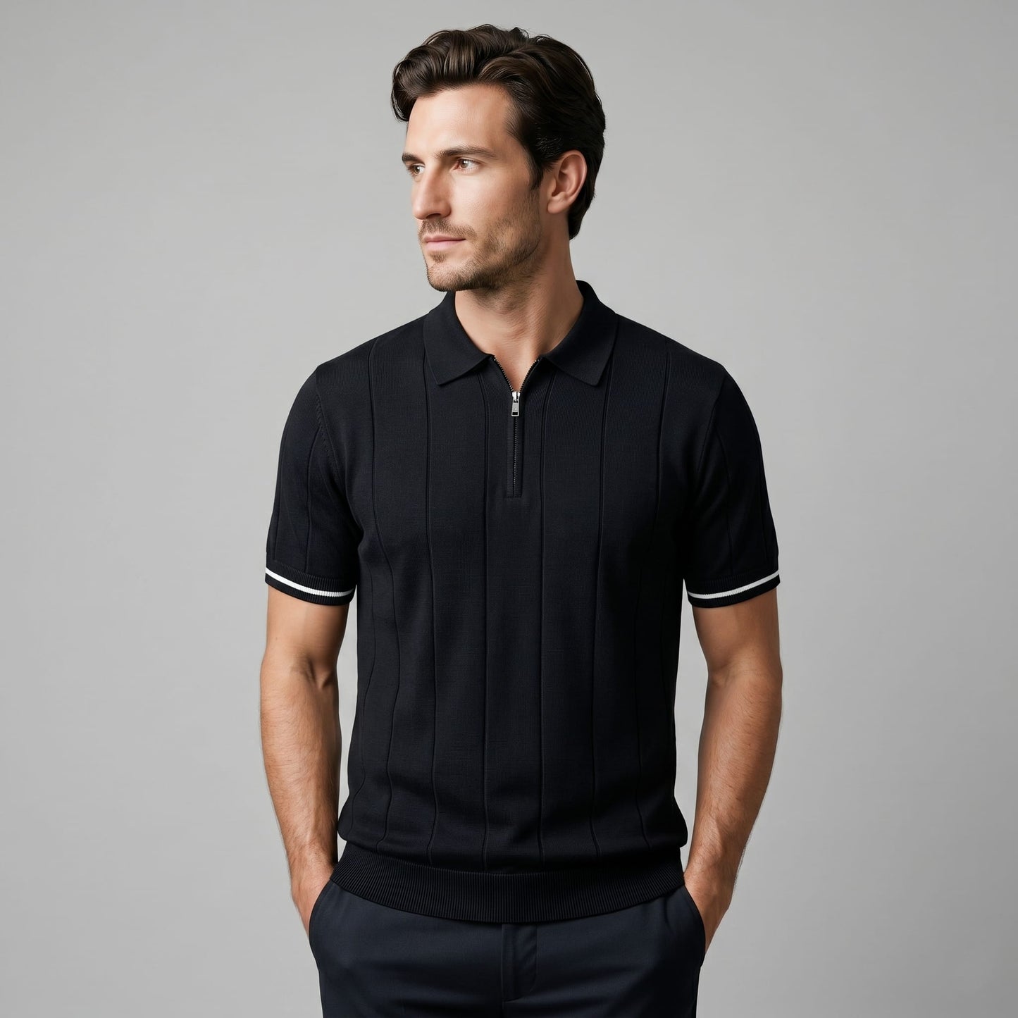 Herren Strickpolo mit Reißverschluss Slim Fit | Quirin_12