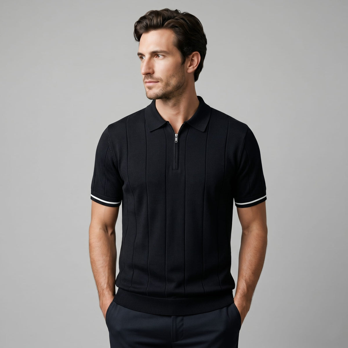 Herren Strickpolo mit Reißverschluss Slim Fit | Quirin