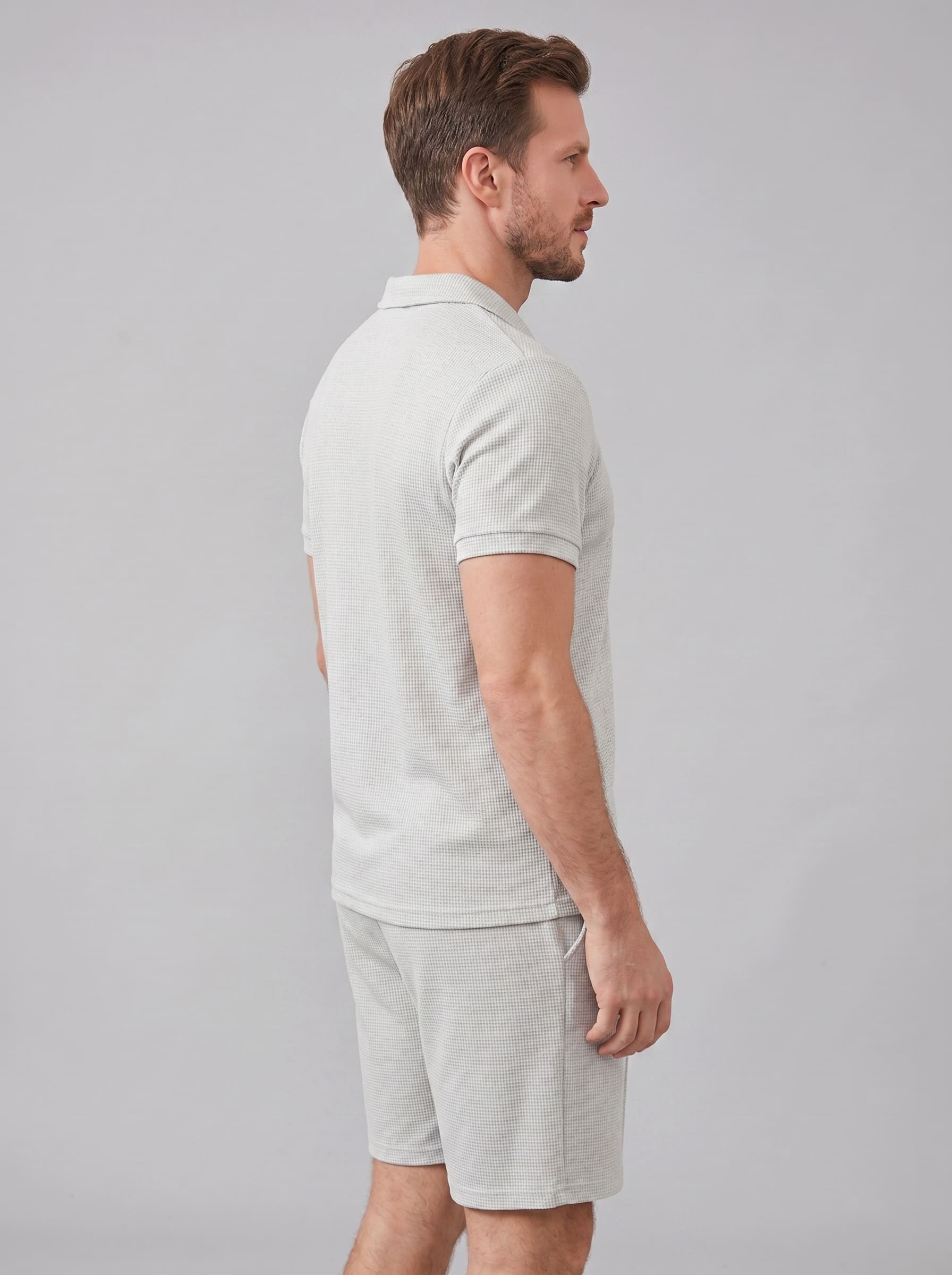 Herren Waffelstrickset mit Kubakragen | Egon