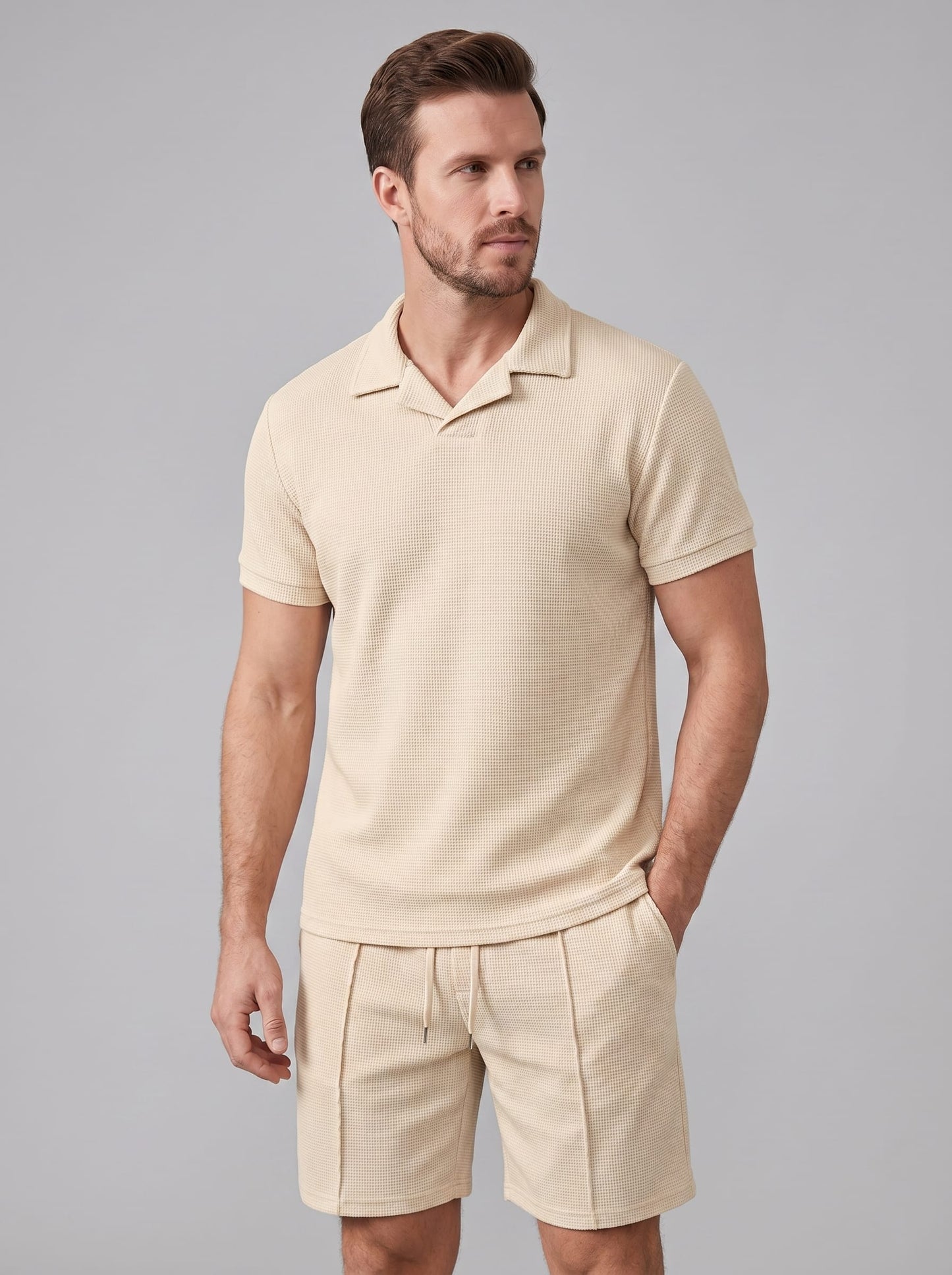 Herren Waffelstrickset mit Kubakragen | Egon_7