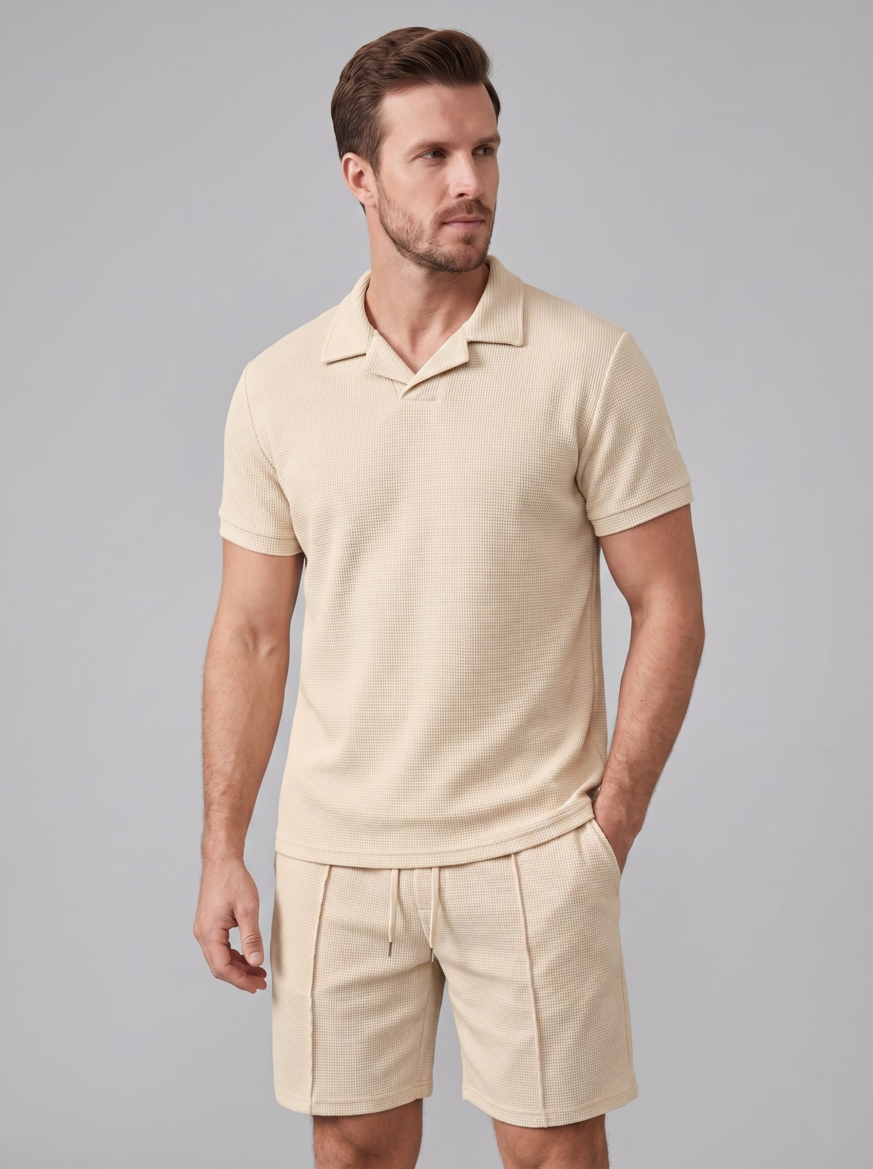 Herren Waffelstrickset mit Kubakragen | Egon