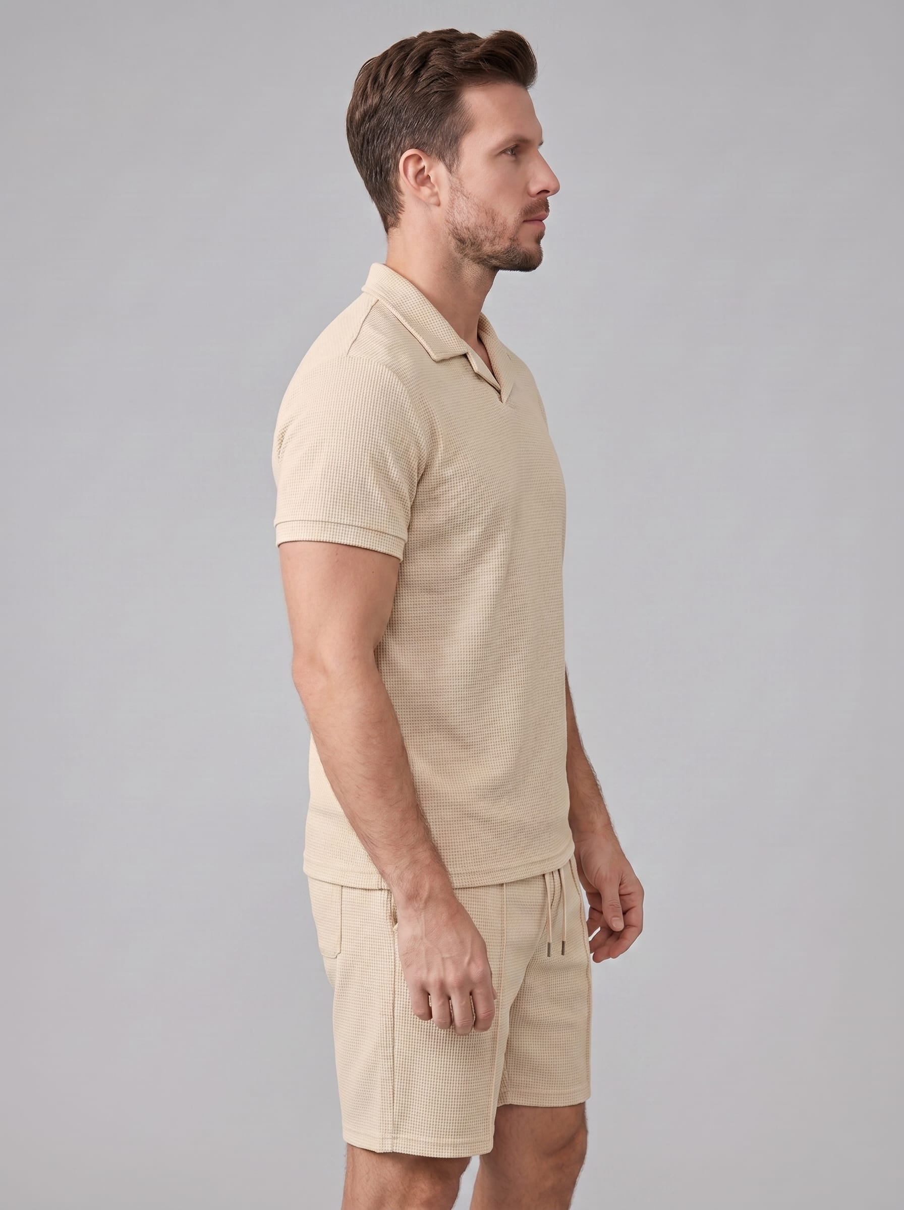 Herren Waffelstrickset mit Kubakragen | Egon