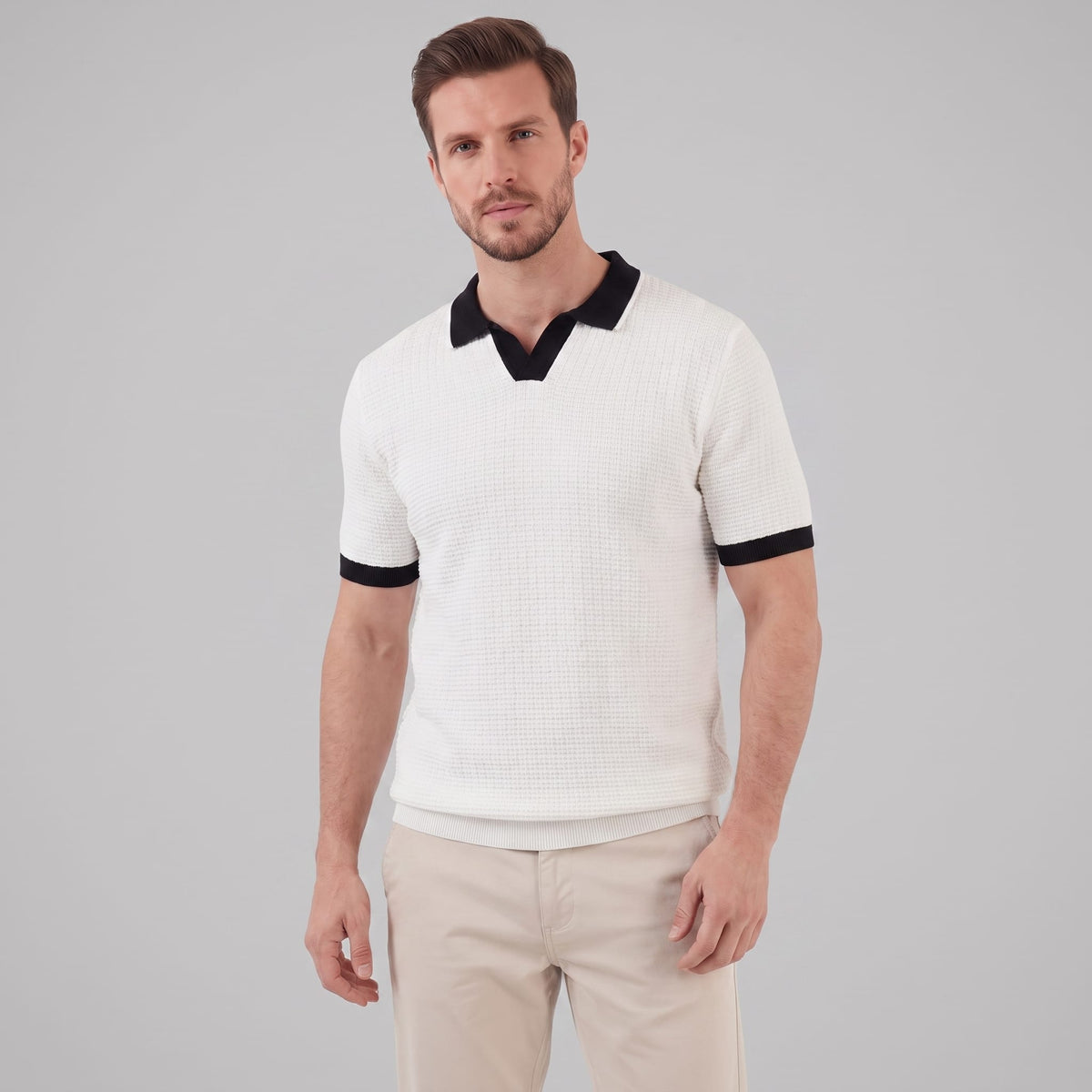 Herren Strickpolo mit Kontrastkragen | Raimund