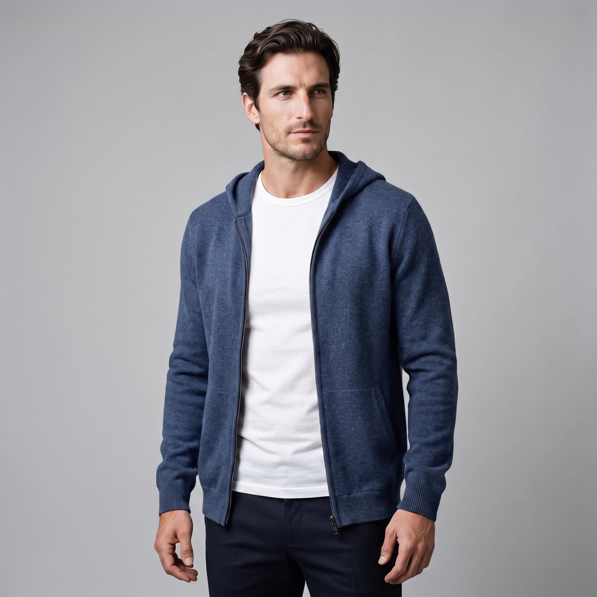 Herren Wollstrickjacke mit Kapuze und Reißverschluss | Thilo