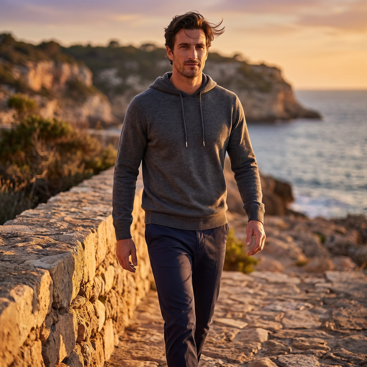 Herren Wollpullover mit Kapuze und Kordelzug | Thomas