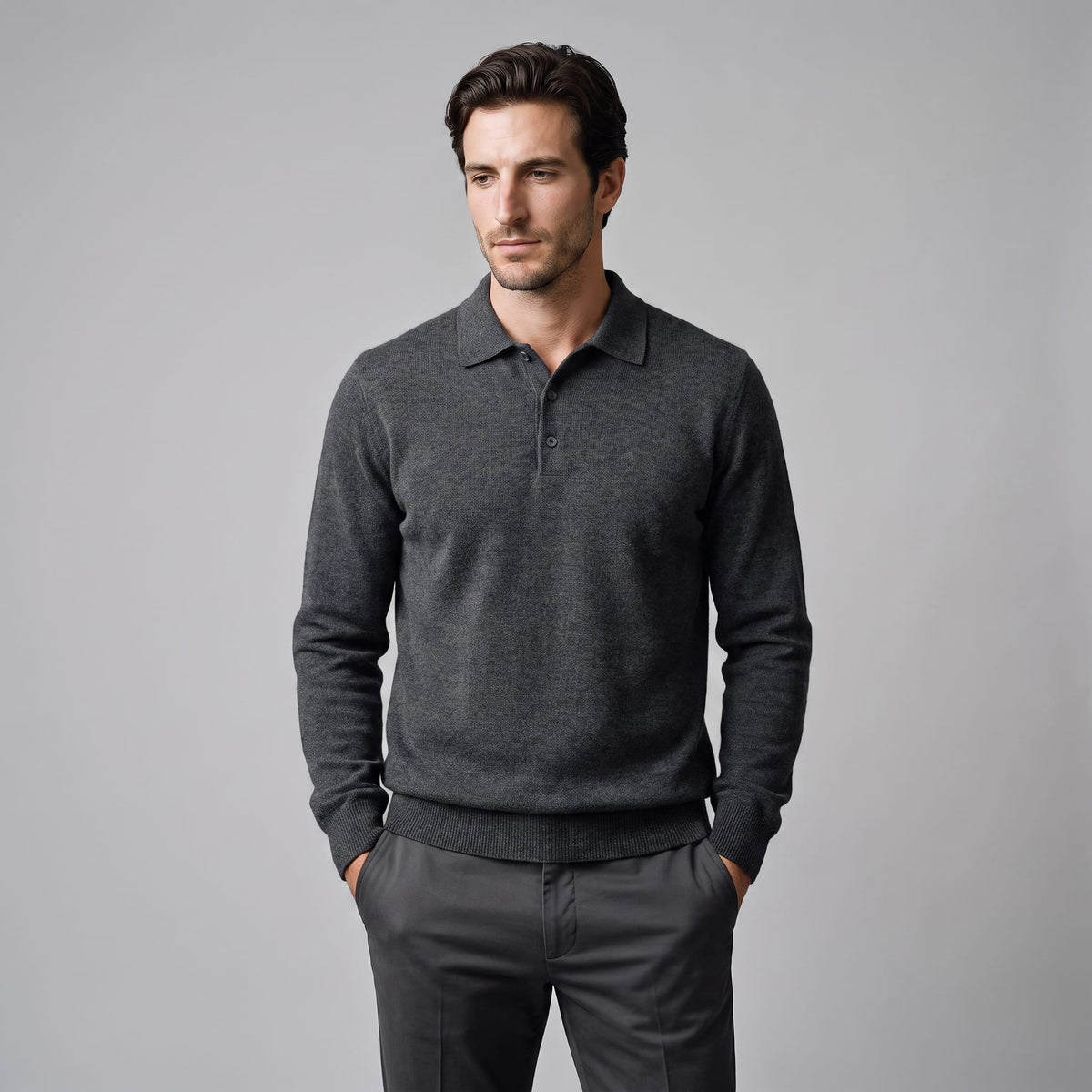 Herren Wollpoloshirt Langarm mit Knopfleiste | Tilman_1
