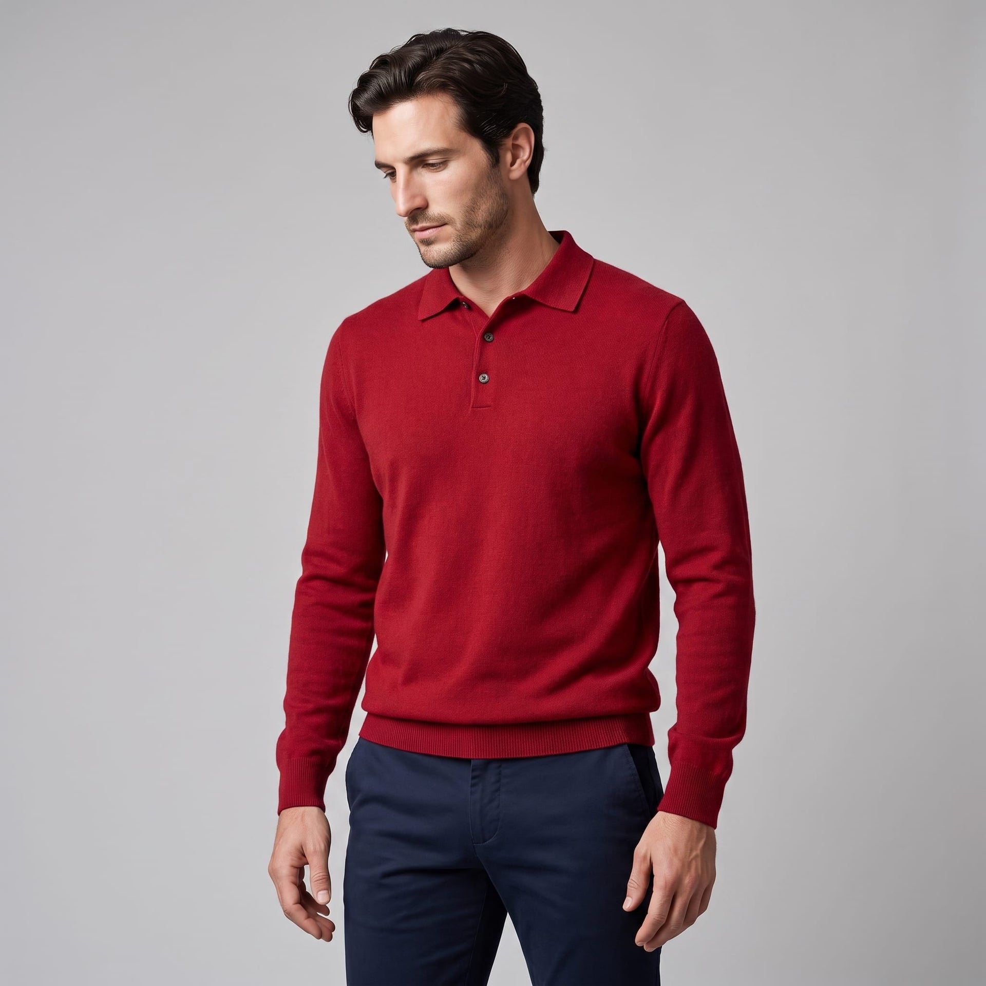 Herren Wollpoloshirt Langarm mit Knopfleiste | Tilman