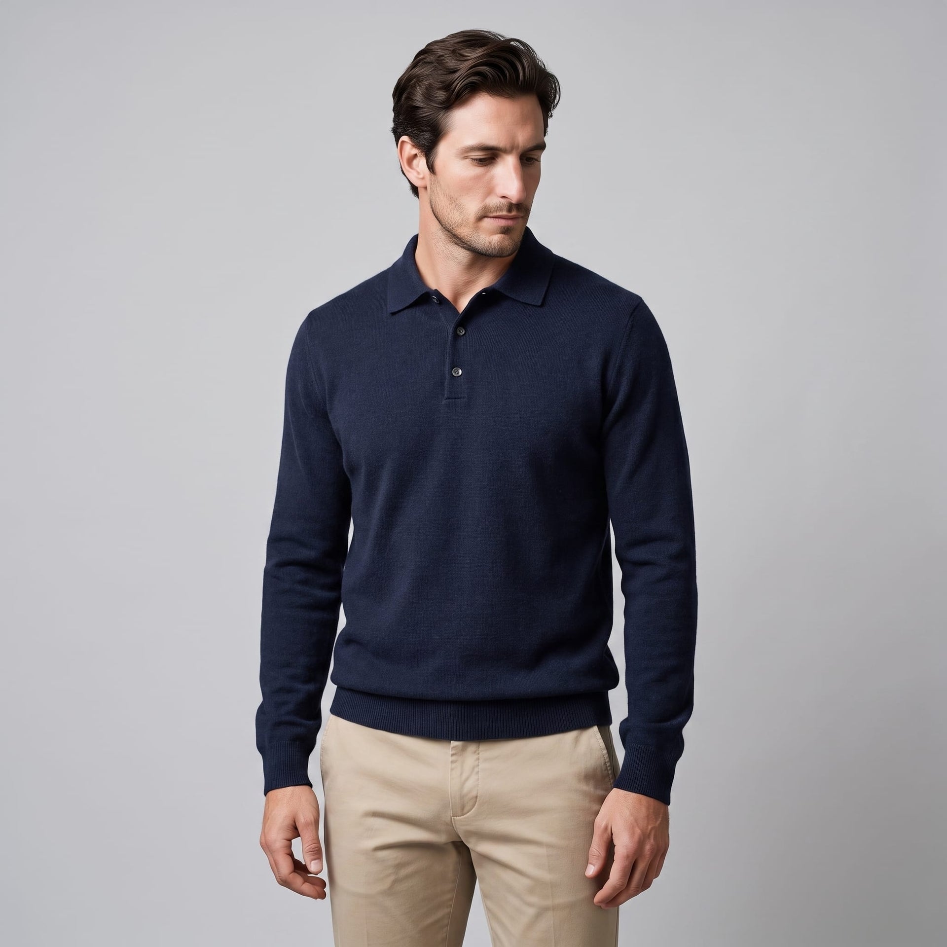 Herren Wollpoloshirt Langarm mit Knopfleiste | Tilman