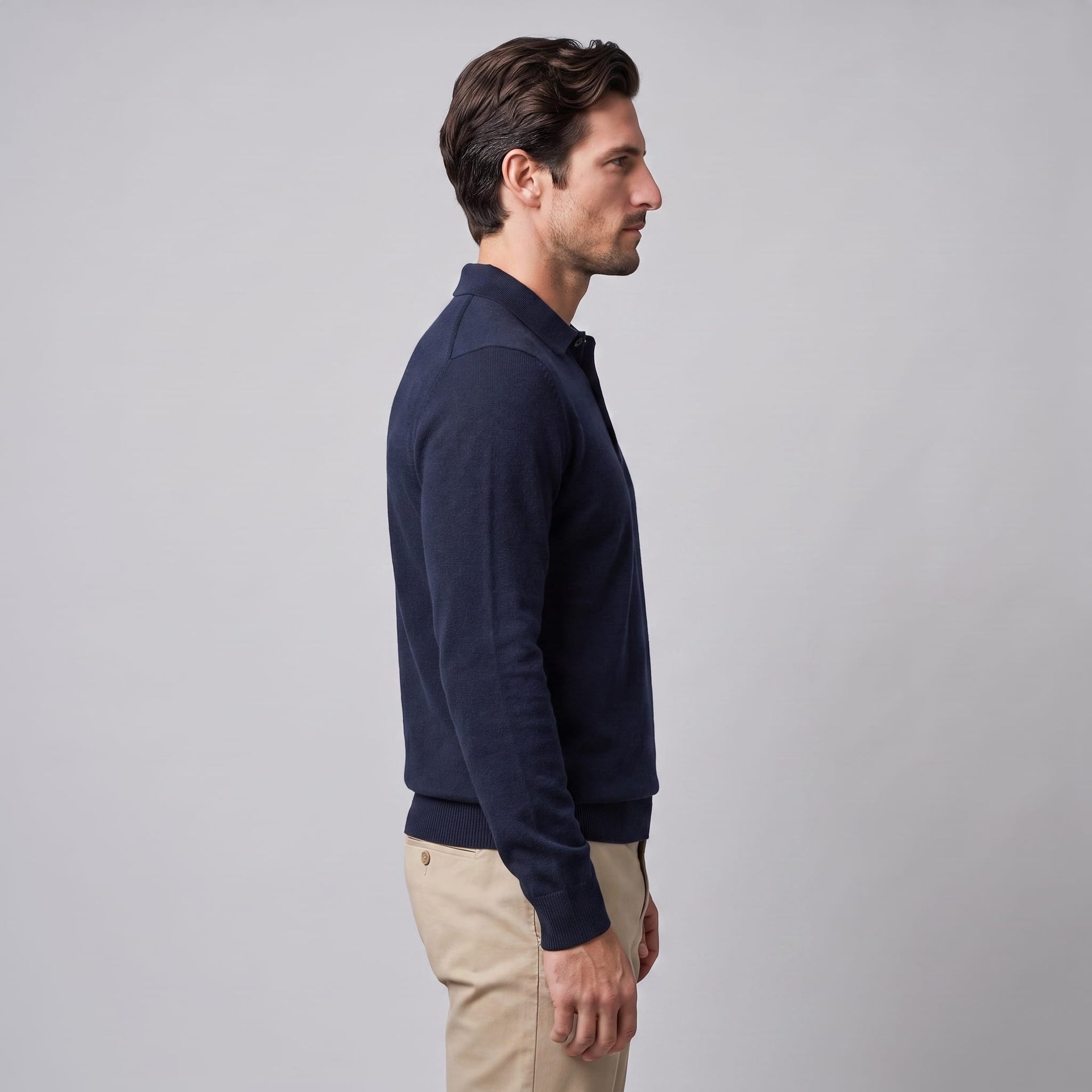 Herren Wollpoloshirt Langarm mit Knopfleiste | Tilman