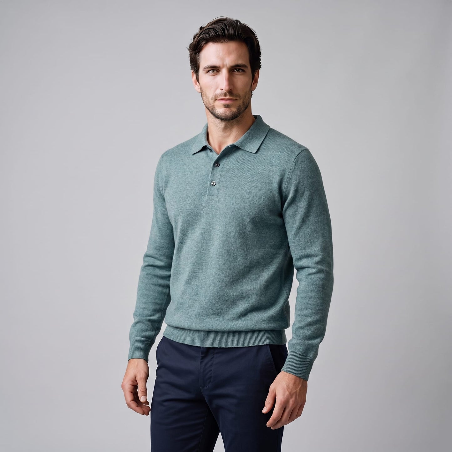 Herren Wollpoloshirt Langarm mit Knopfleiste | Tilman_21