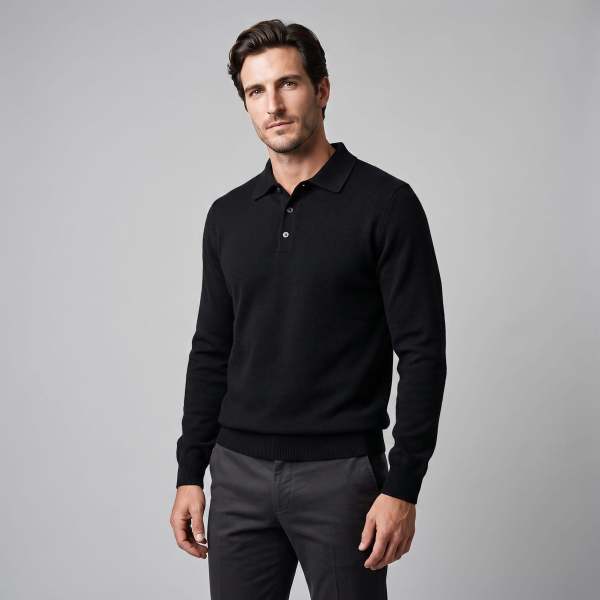 Herren Wollpoloshirt Langarm mit Knopfleiste | Tilman