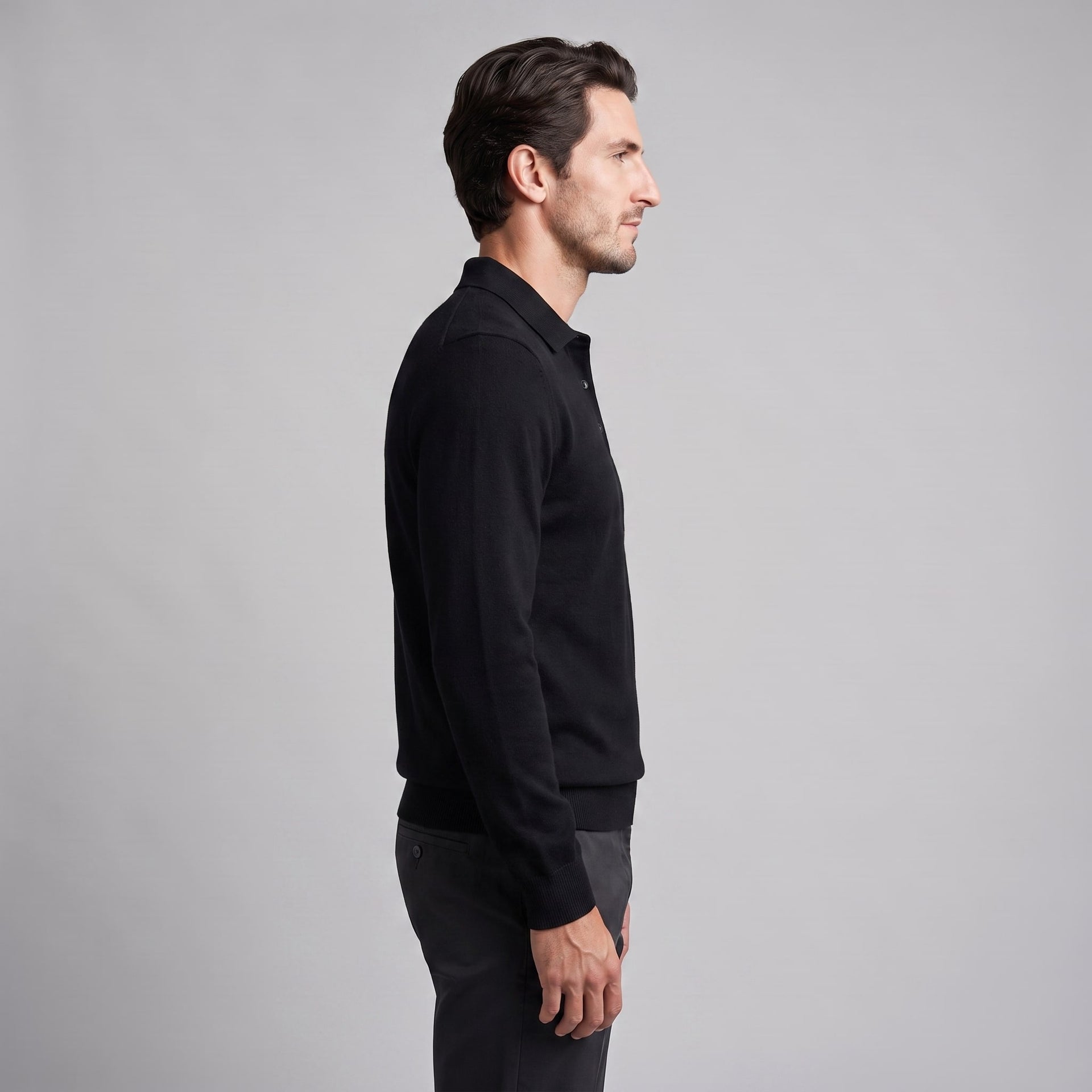 Herren Wollpoloshirt Langarm mit Knopfleiste | Tilman