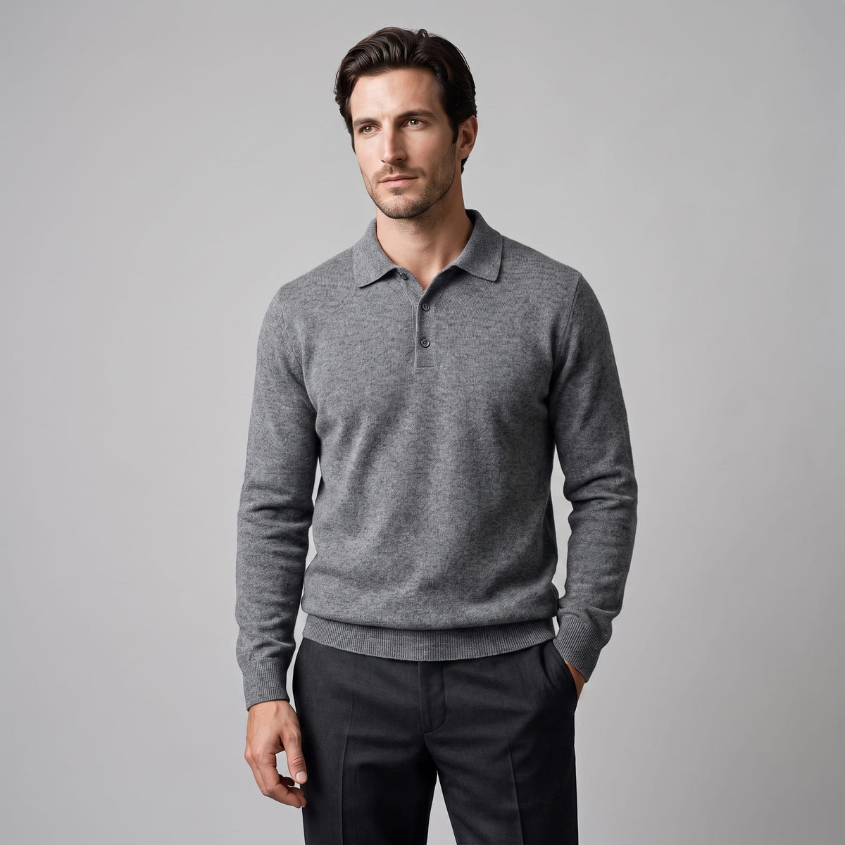 Herren Wollpoloshirt Langarm mit Knopfleiste | Tilman_31