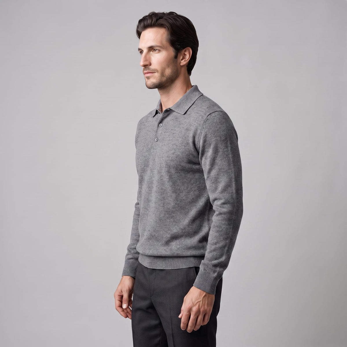 Herren Wollpoloshirt Langarm mit Knopfleiste | Tilman