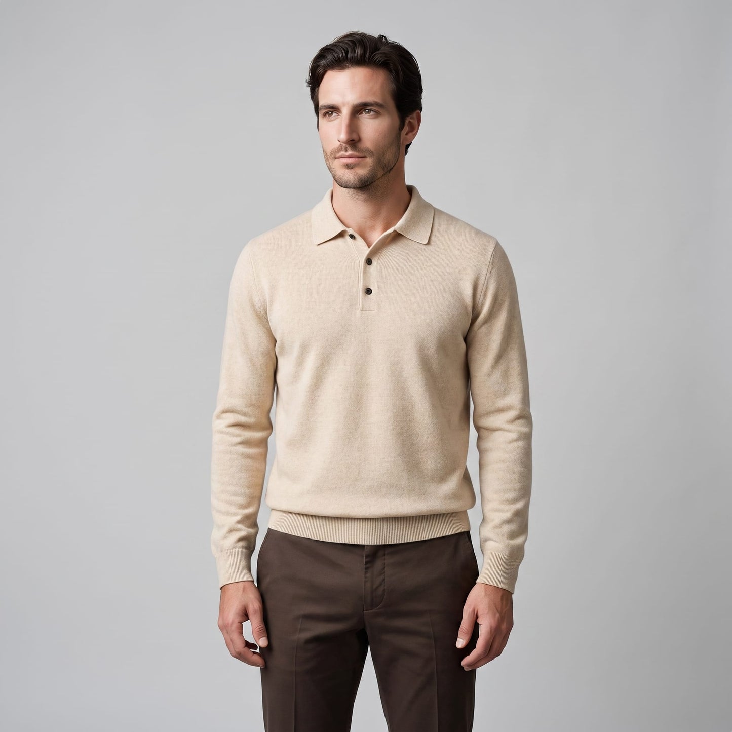Herren Wollpoloshirt Langarm mit Knopfleiste | Tilman_36