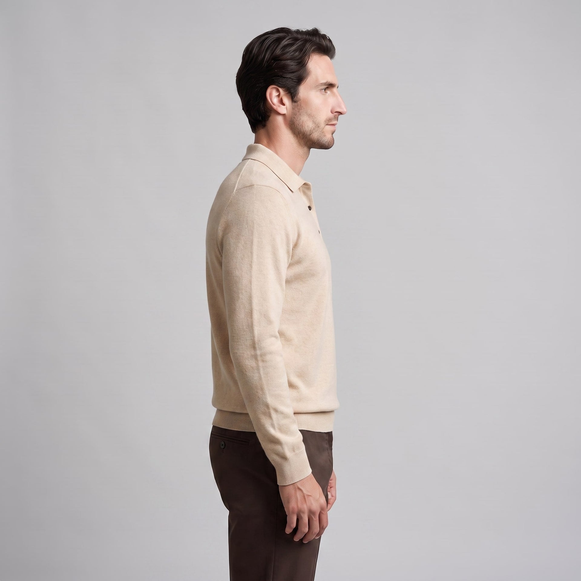 Herren Wollpoloshirt Langarm mit Knopfleiste | Tilman
