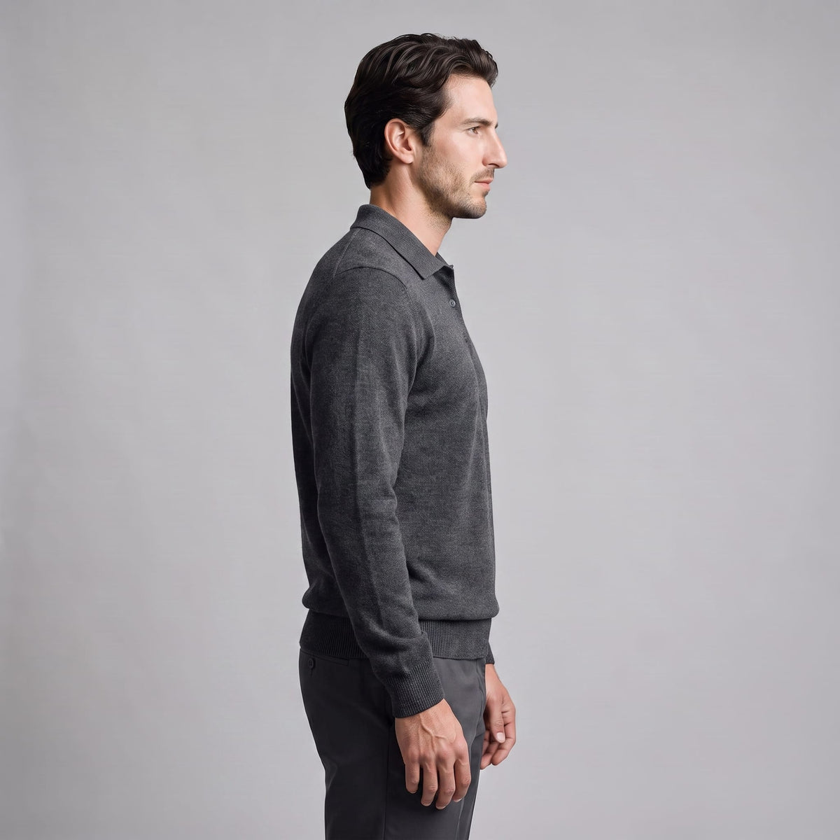 Herren Wollpoloshirt Langarm mit Knopfleiste | Tilman