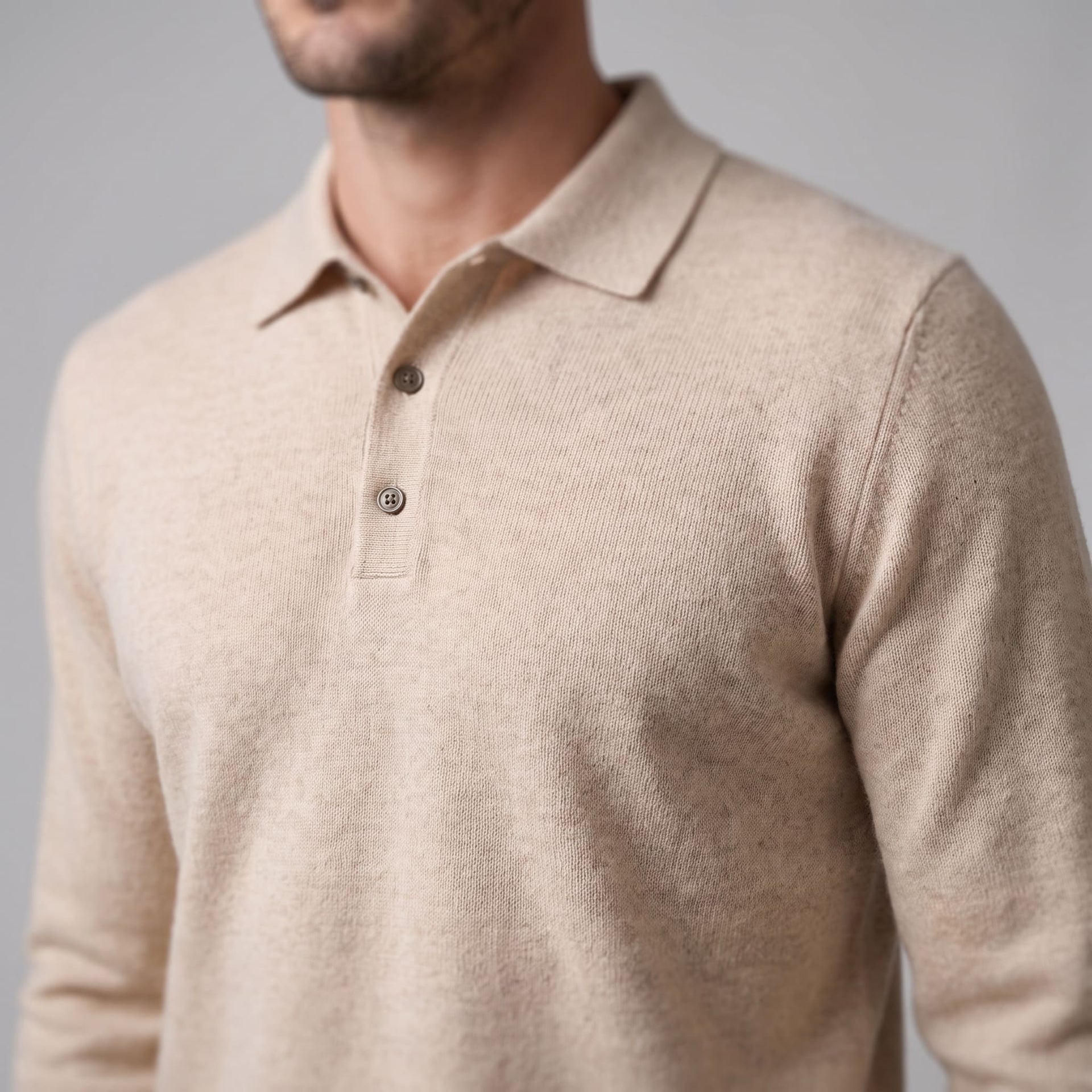 Herren Wollpoloshirt Langarm mit Knopfleiste | Tilman
