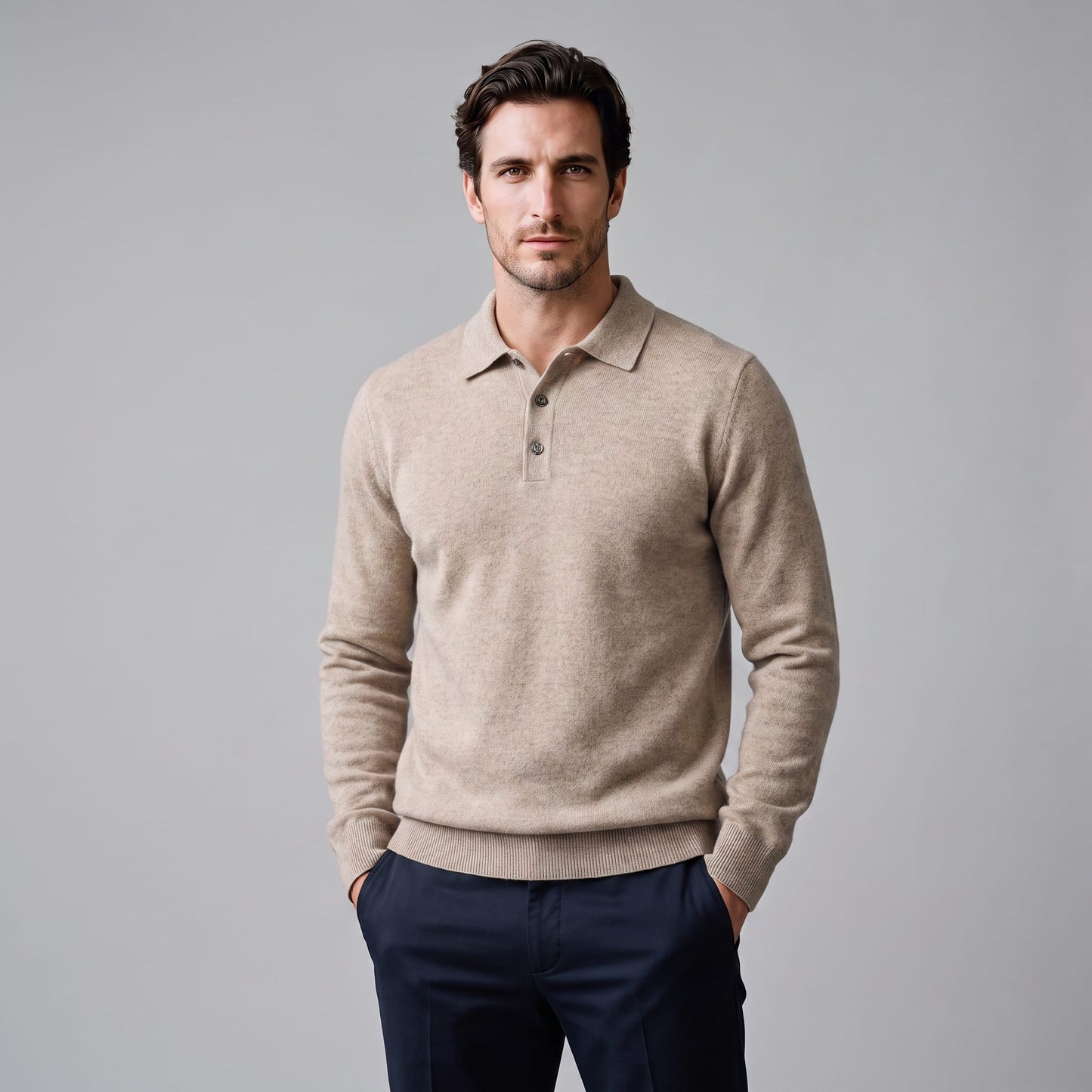 Herren Wollpoloshirt Langarm mit Knopfleiste | Tilman_6