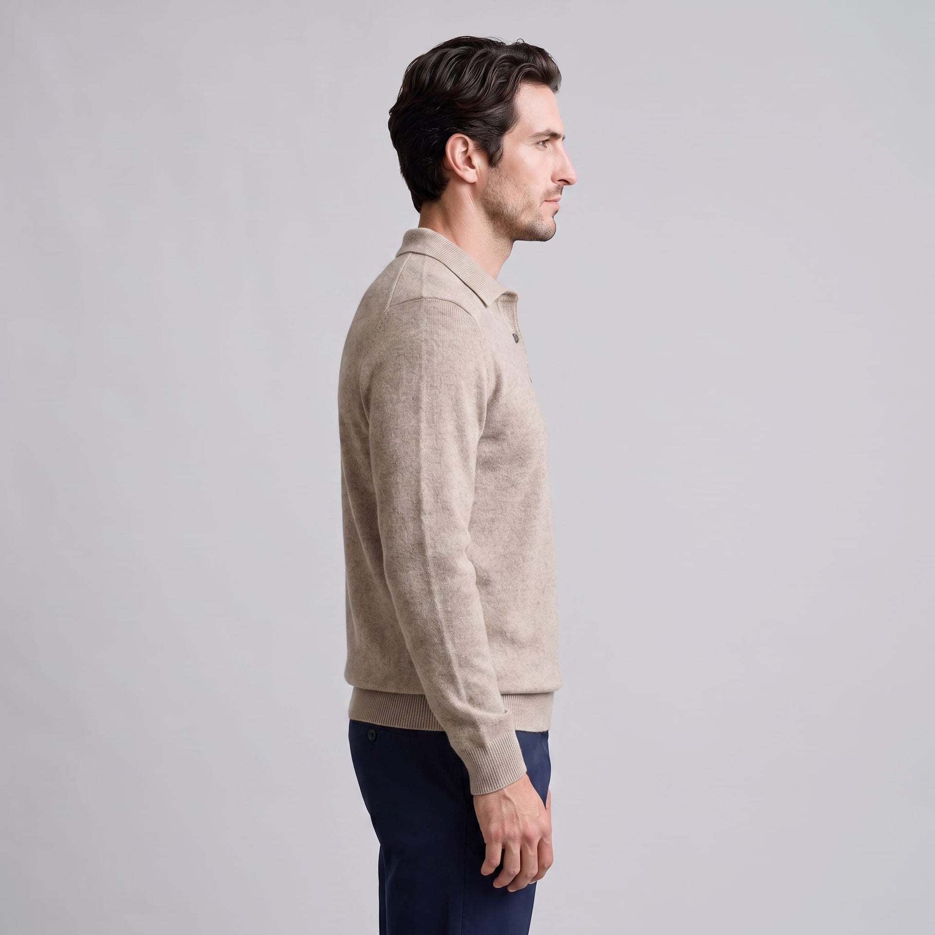 Herren Wollpoloshirt Langarm mit Knopfleiste | Tilman