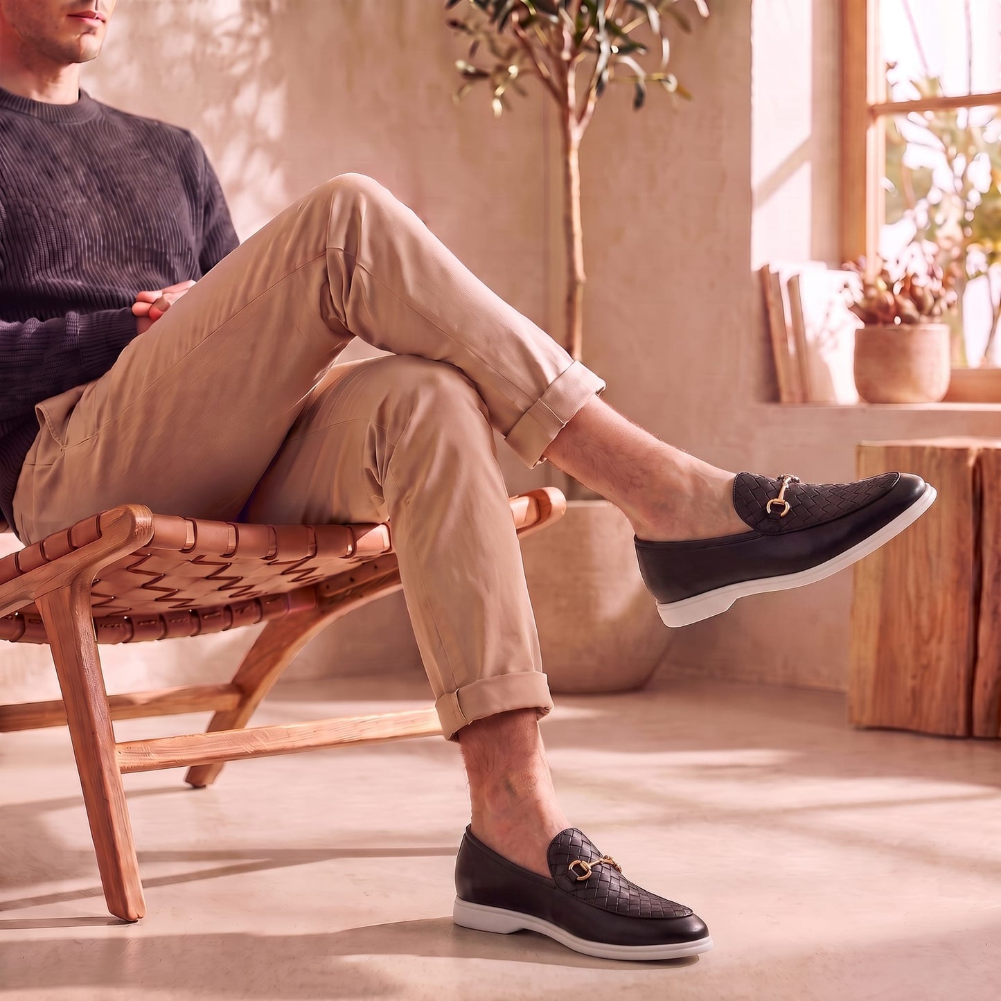 Herren Kunstlederloafer in Flechtoptik mit Trensenspange | Erdmann_6