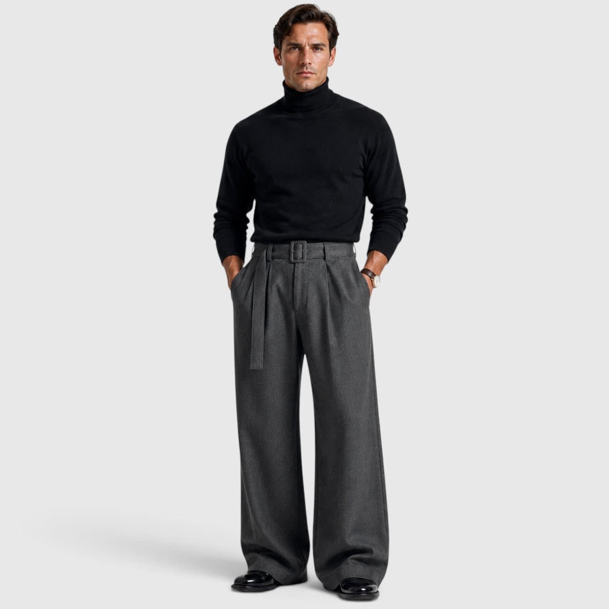 Herren Bundfaltenhose mit Stoffgürtel | Felix