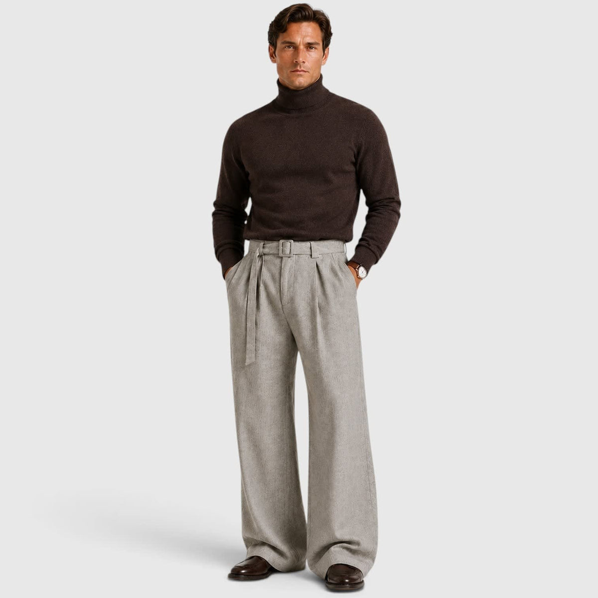 Herren Bundfaltenhose mit Stoffgürtel | Felix