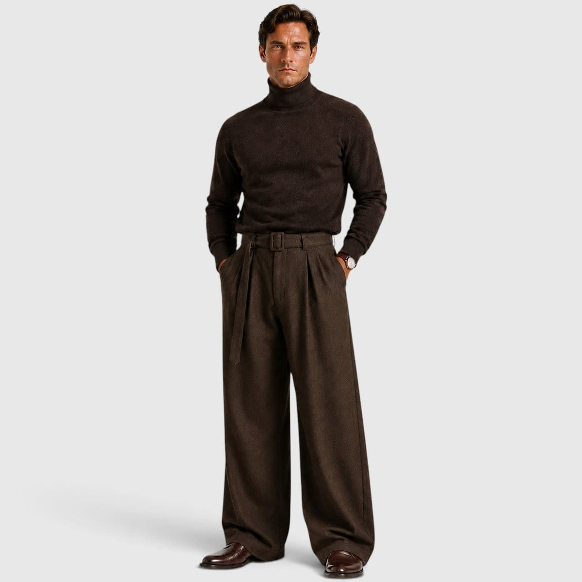 Herren Bundfaltenhose mit Stoffgürtel | Felix_3