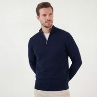 Herren Strickpullover Marineblau mit Stehkragen | Josef