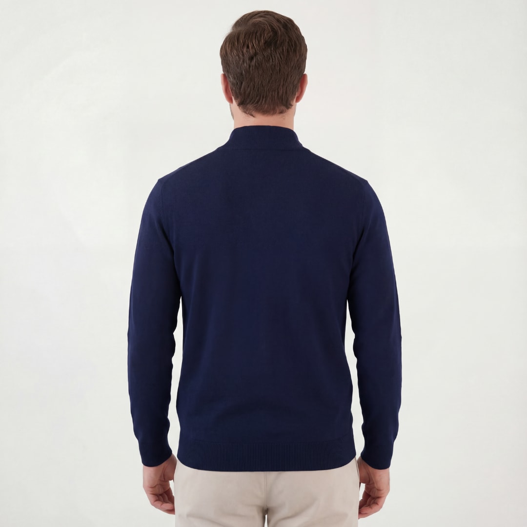 Herren Strickpullover Marineblau mit Stehkragen | Josef_3
