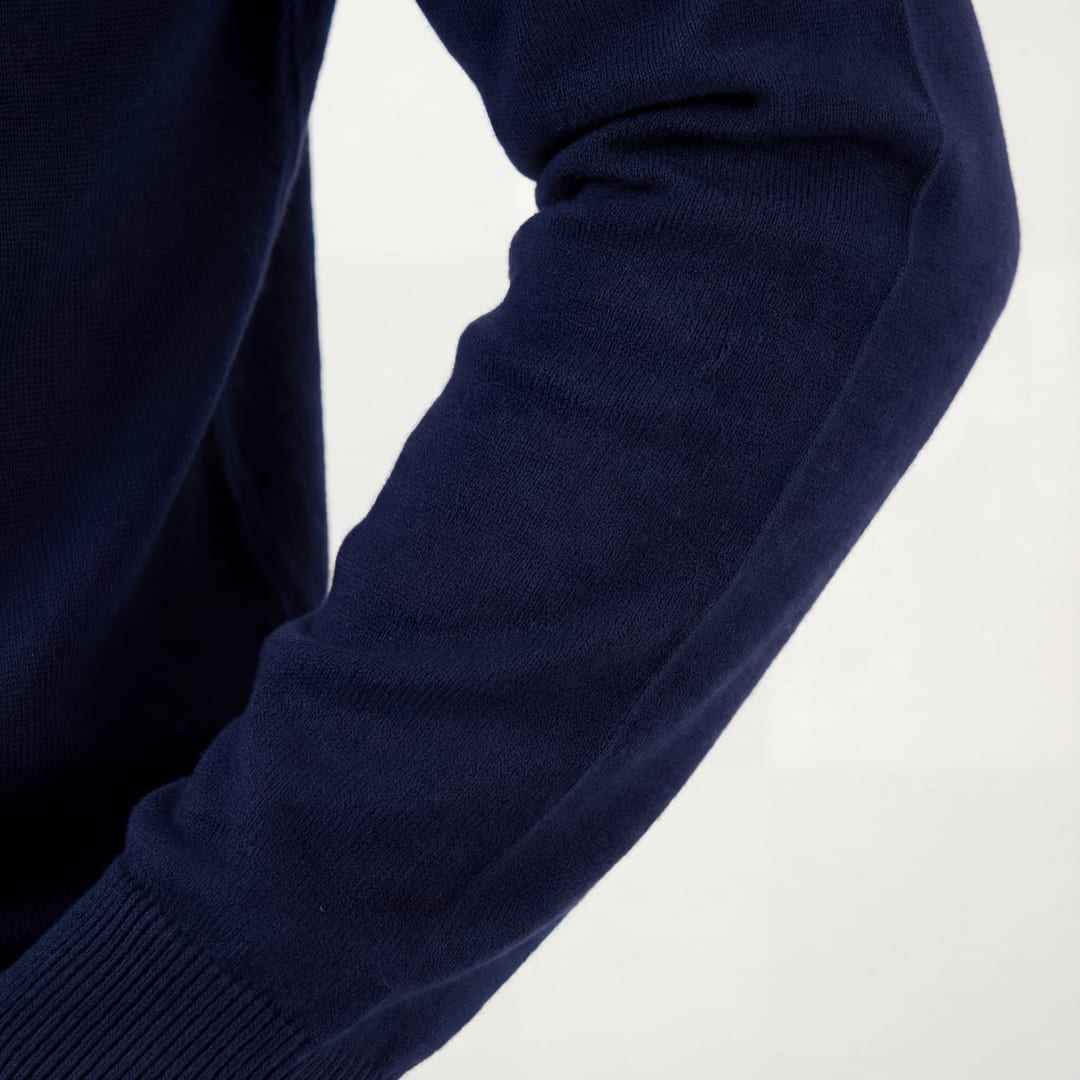 Herren Strickpullover Marineblau mit Stehkragen | Josef