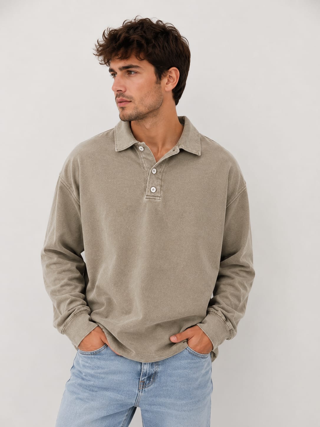 Herren Polo-Sweatshirt Oversize mit Knopfleiste | Willy_1