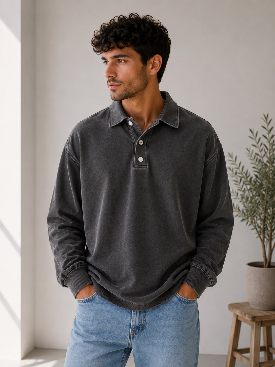 Herren Polo-Sweatshirt Oversize mit Knopfleiste | Willy