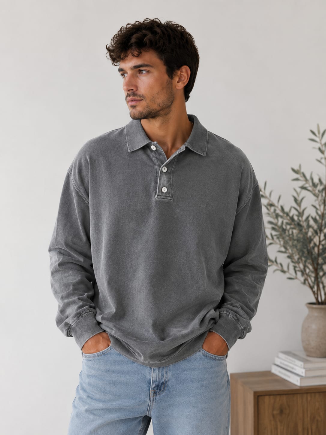 Herren Polo-Sweatshirt Oversize mit Knopfleiste | Willy_3