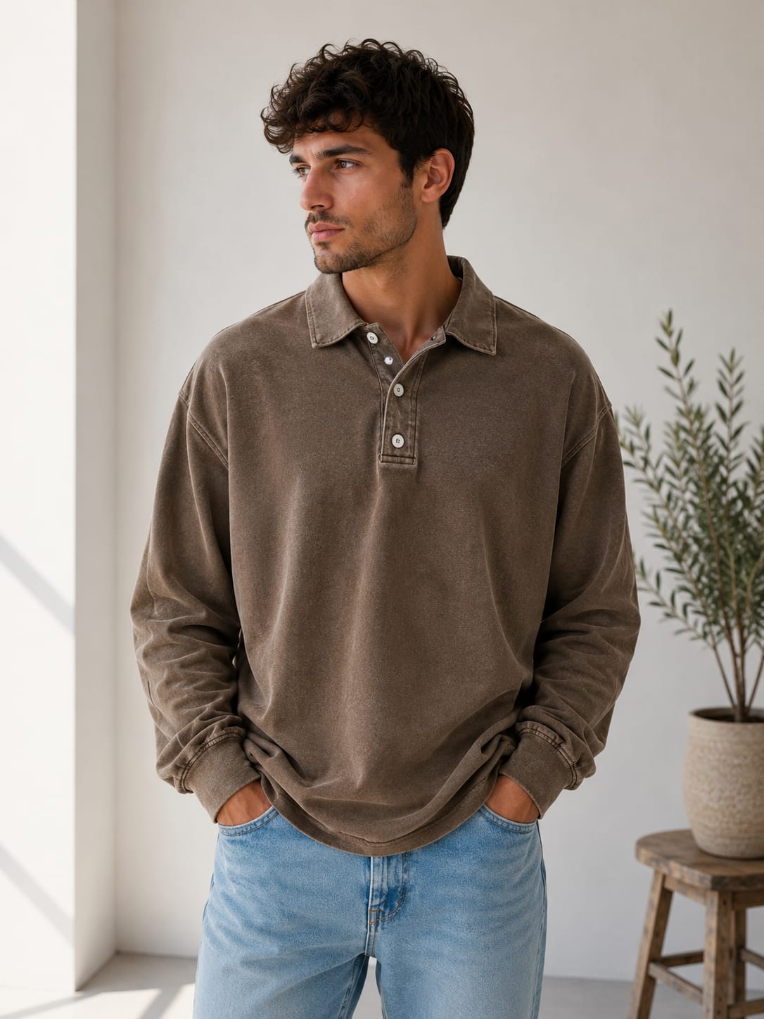 Herren Polo-Sweatshirt Oversize mit Knopfleiste | Willy