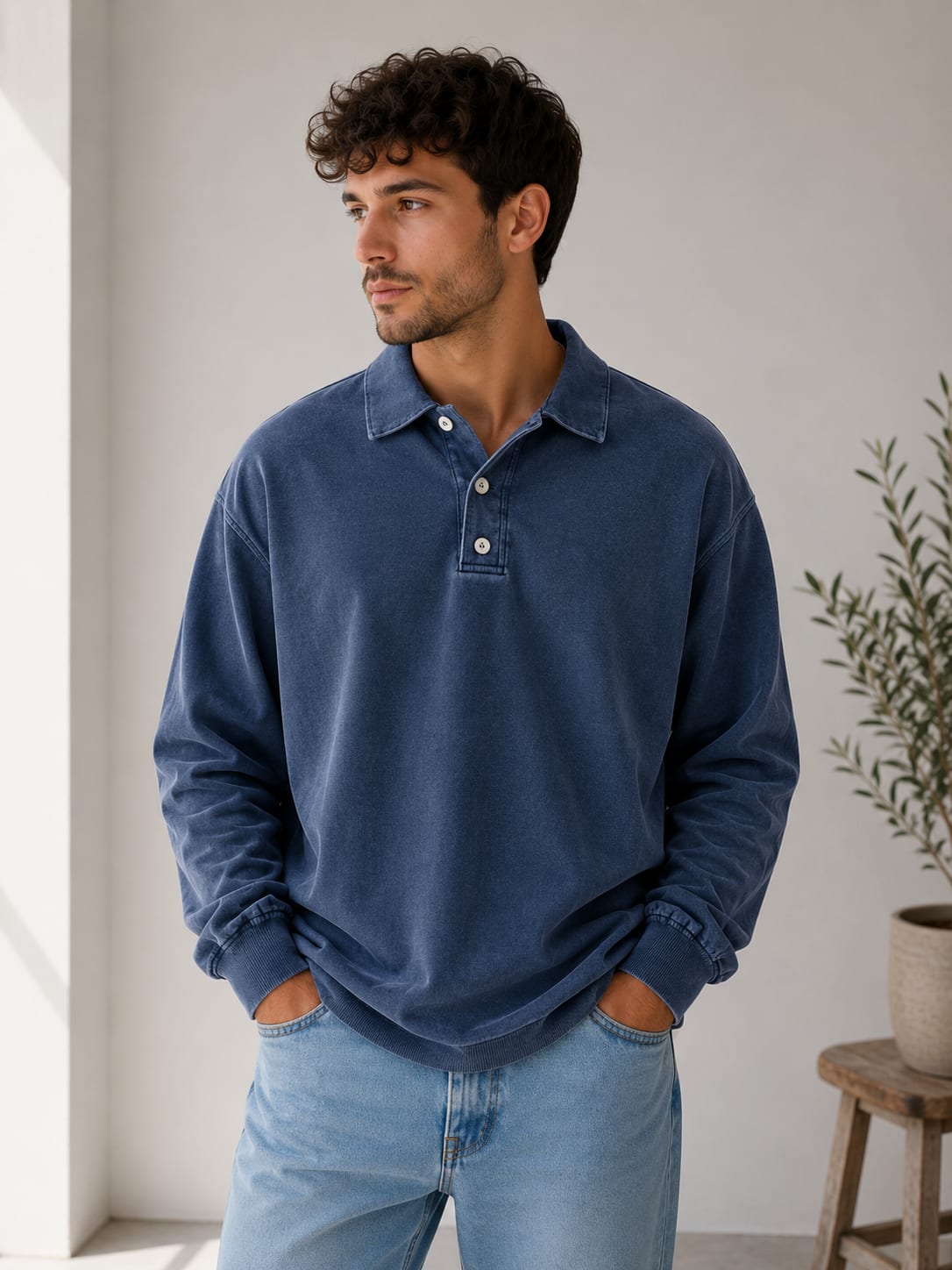 Herren Polo-Sweatshirt Oversize mit Knopfleiste | Willy