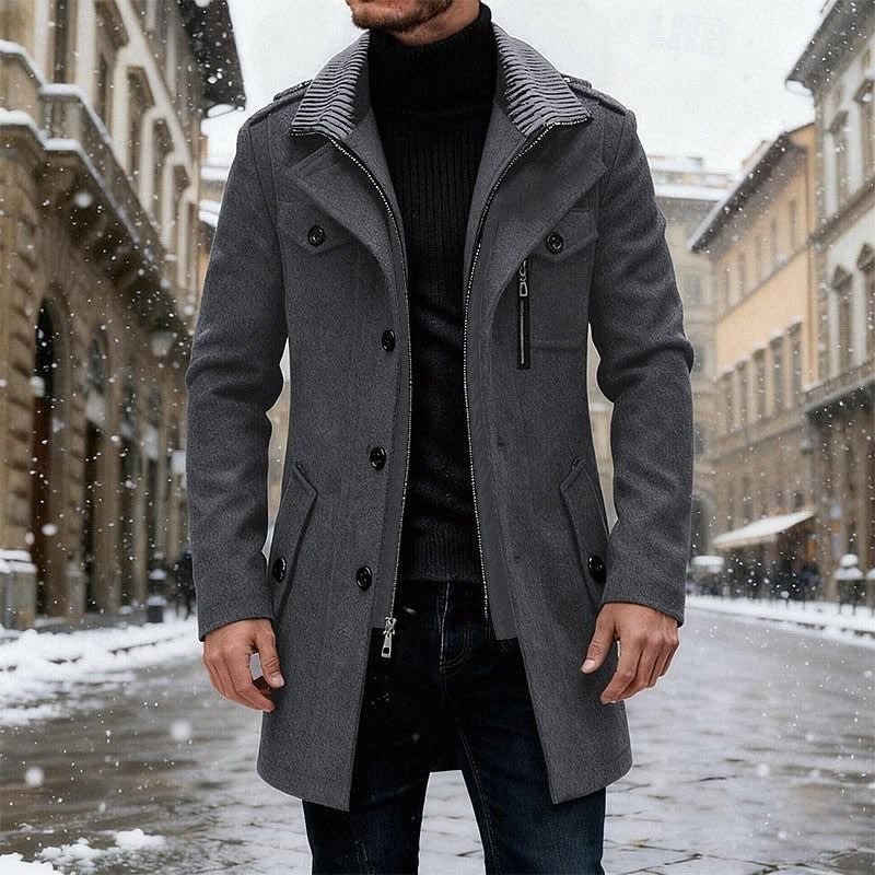 Herren Trenchcoat tailliert mit Strickkragen | Hans