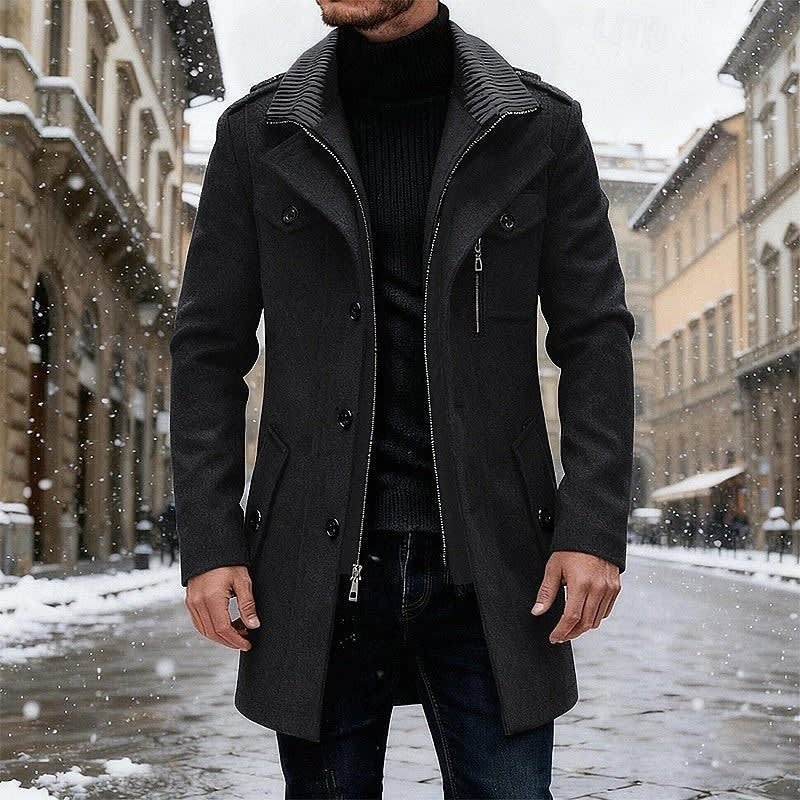 Herren Trenchcoat tailliert mit Strickkragen | Hans
